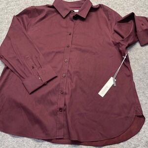 Chico's Button Down Shirt Womens 3 (XL) No-Iron Cotton Blend Burgundy Solid